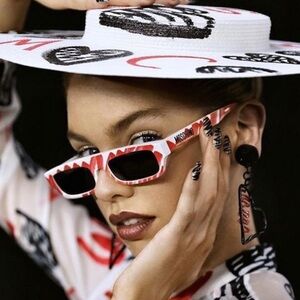 Moschino Couture Runway Sunglasses Pink and White Striped with case